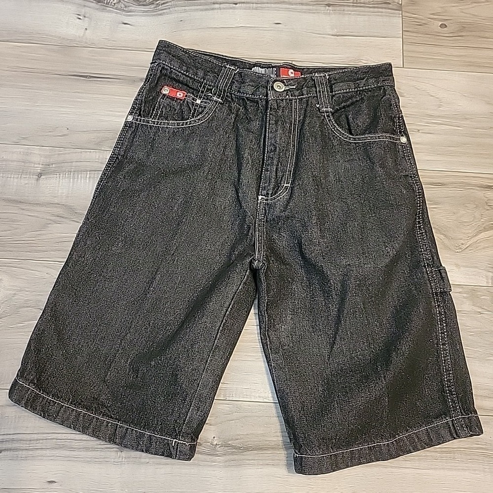 Southpole Shorts Boy 10 Black Y2K Baggy Denim Pockets Carpenter Flat Front VGT